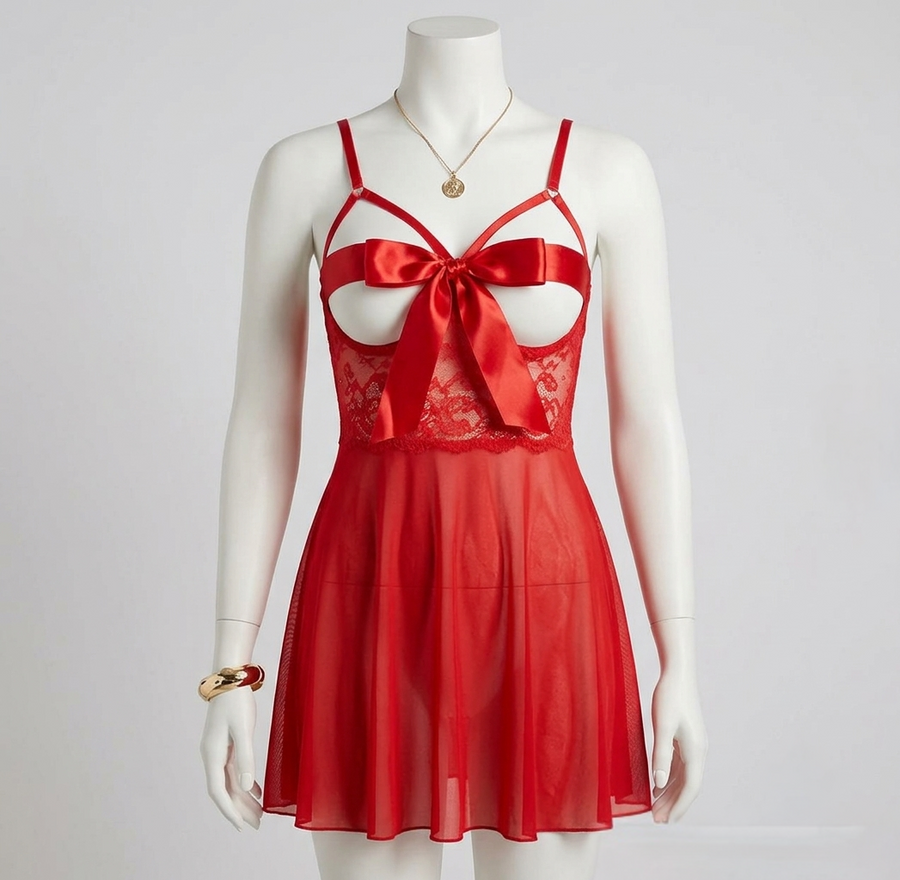 Crimson Bow Babydoll - Front