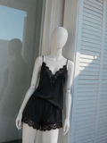 Lace Trim Camisole Set - Black