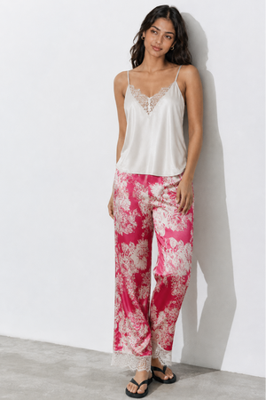 Lace Satin Cami Set with Floral Pajama