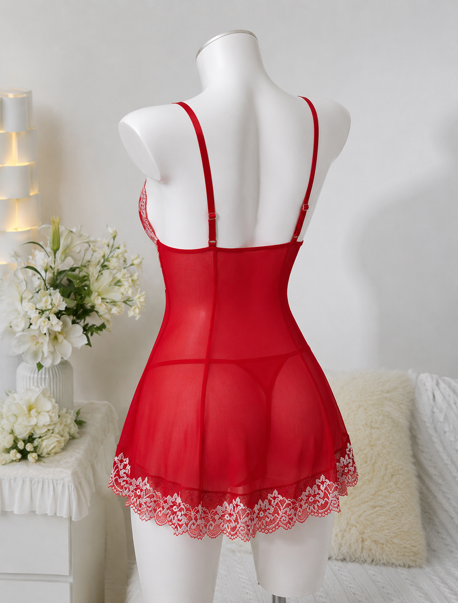 Red Lace Babydoll - Back