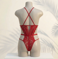Lace Plunge Teddy - Red Back